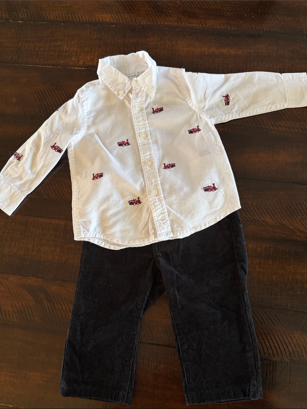 White Boys' Long-Sleeve Button-Down shirt with Corduroy Pants